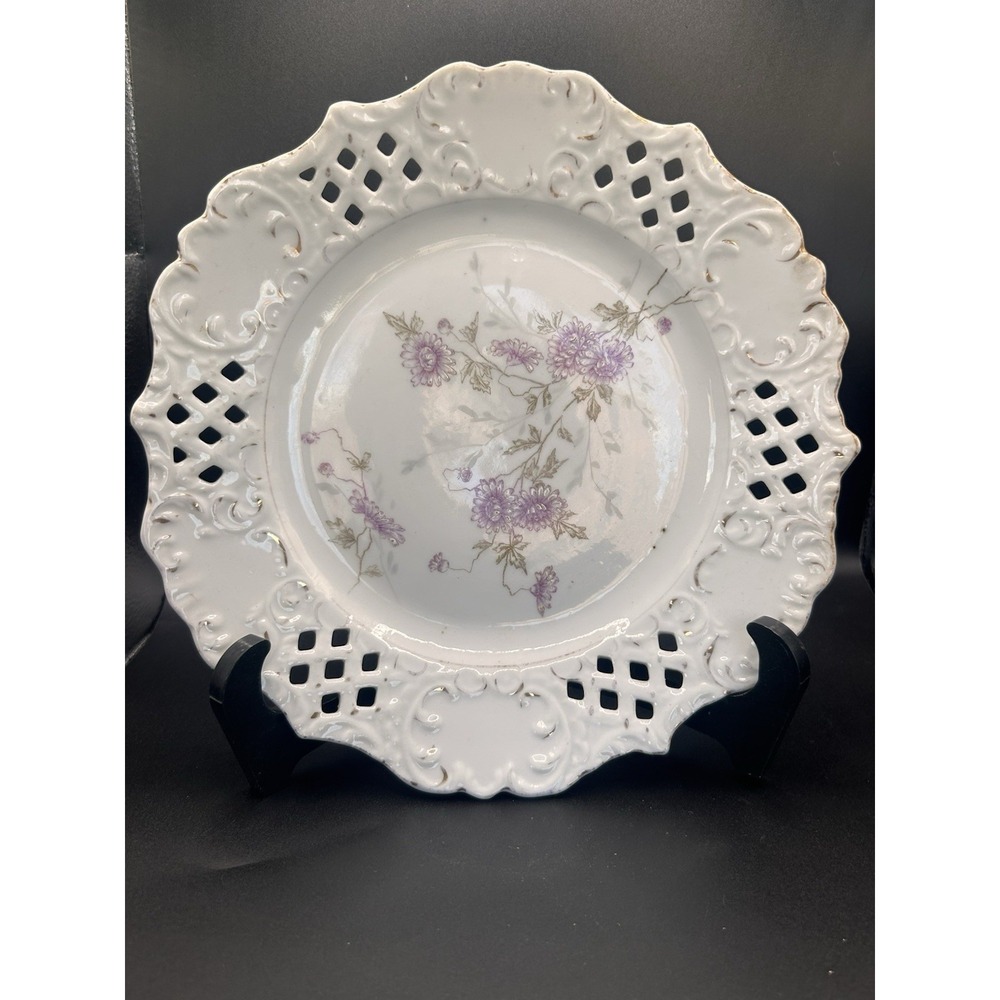 Porcelain German Reticulated Floral Plate 8in Vintage Lattice Edge - Picture 1 of 4